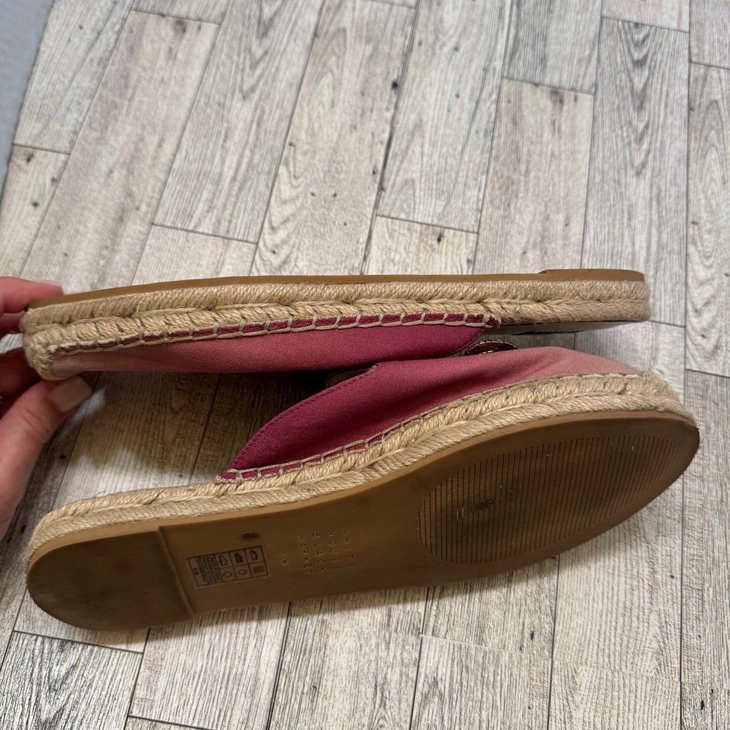Jeweled floral ombré espadrilles slides.