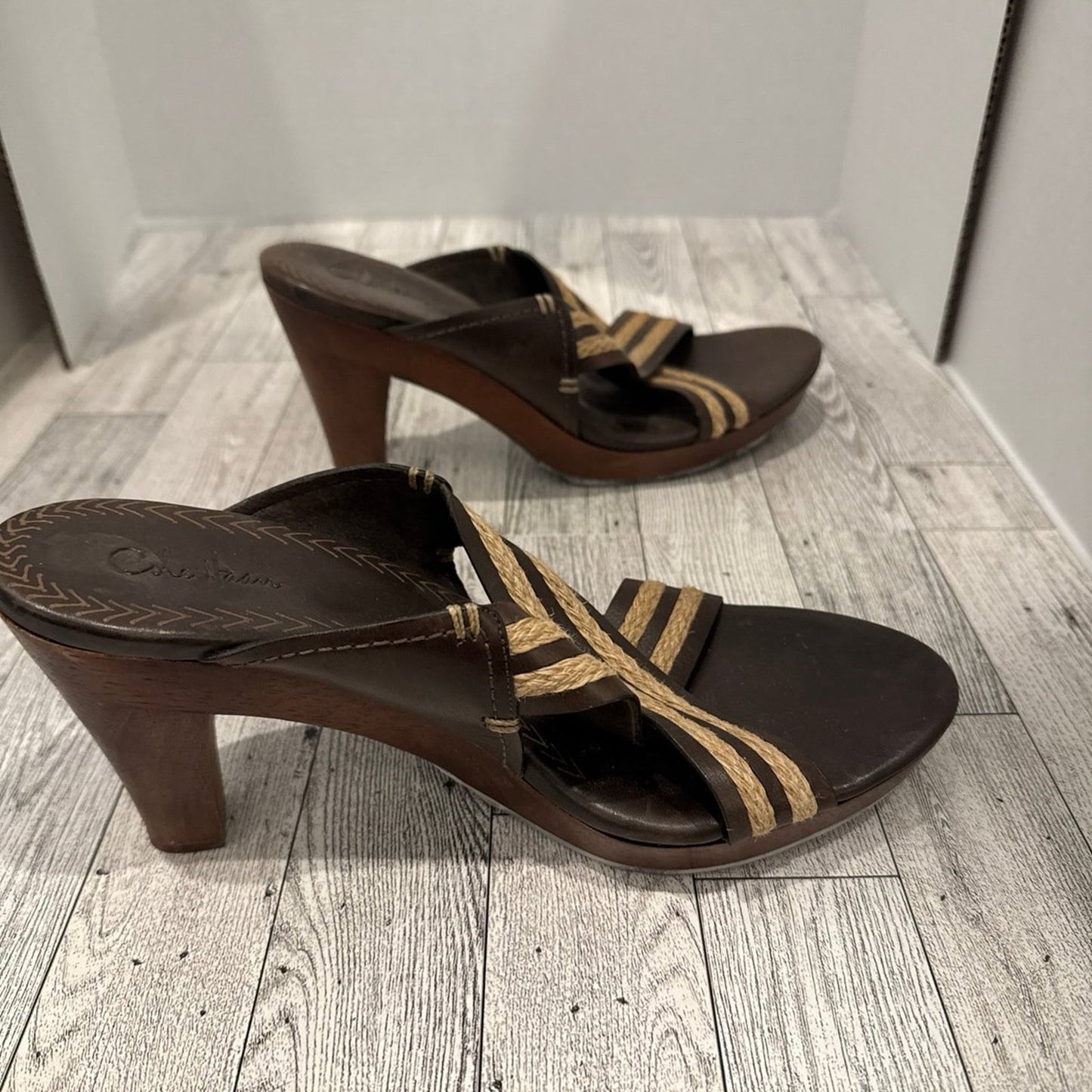 Cole Hann brown cream Criss cross sandal