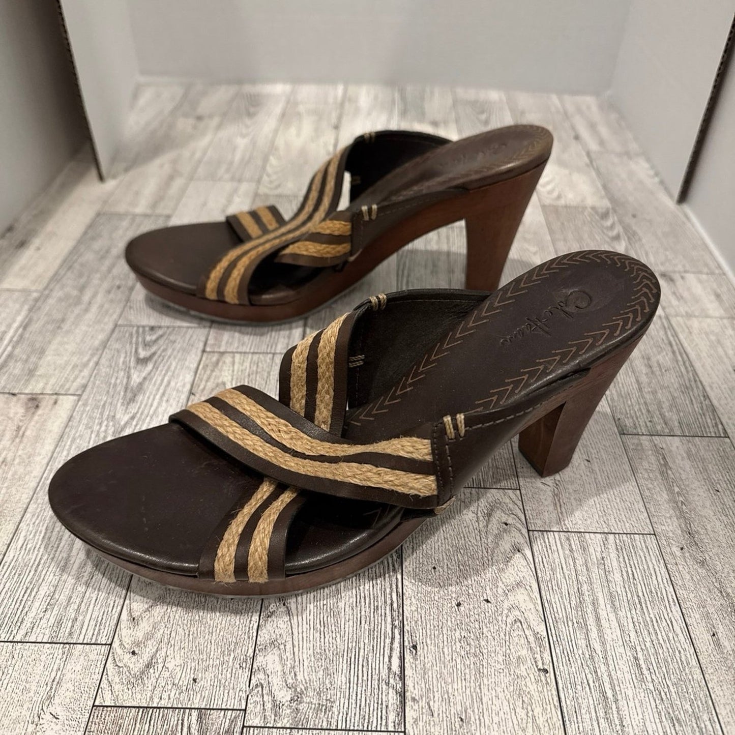 Cole Hann brown cream Criss cross sandal