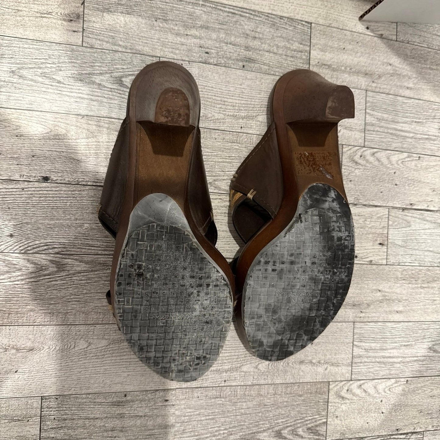 Cole Hann brown cream Criss cross sandal