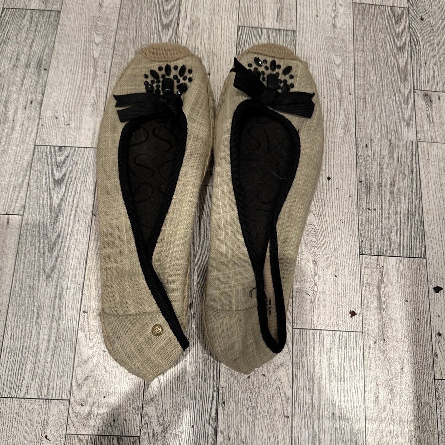 Vera Wang ballet flats with black gem detail with a small bow