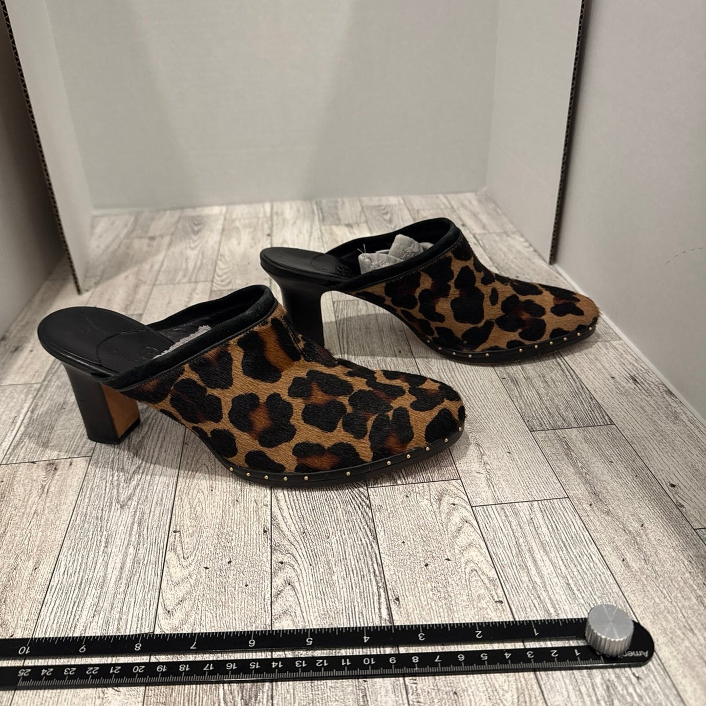 Cole Hann calf hair leopard print clog