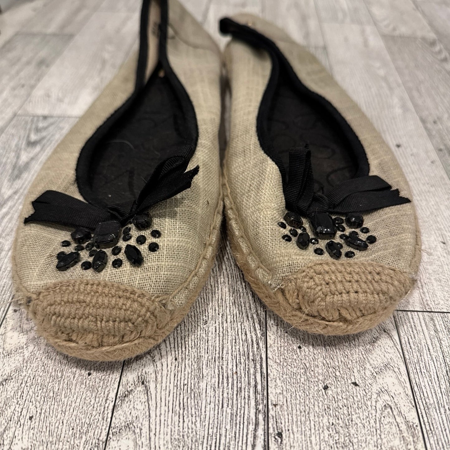 Vera Wang ballet flats with black gem detail with a small bow