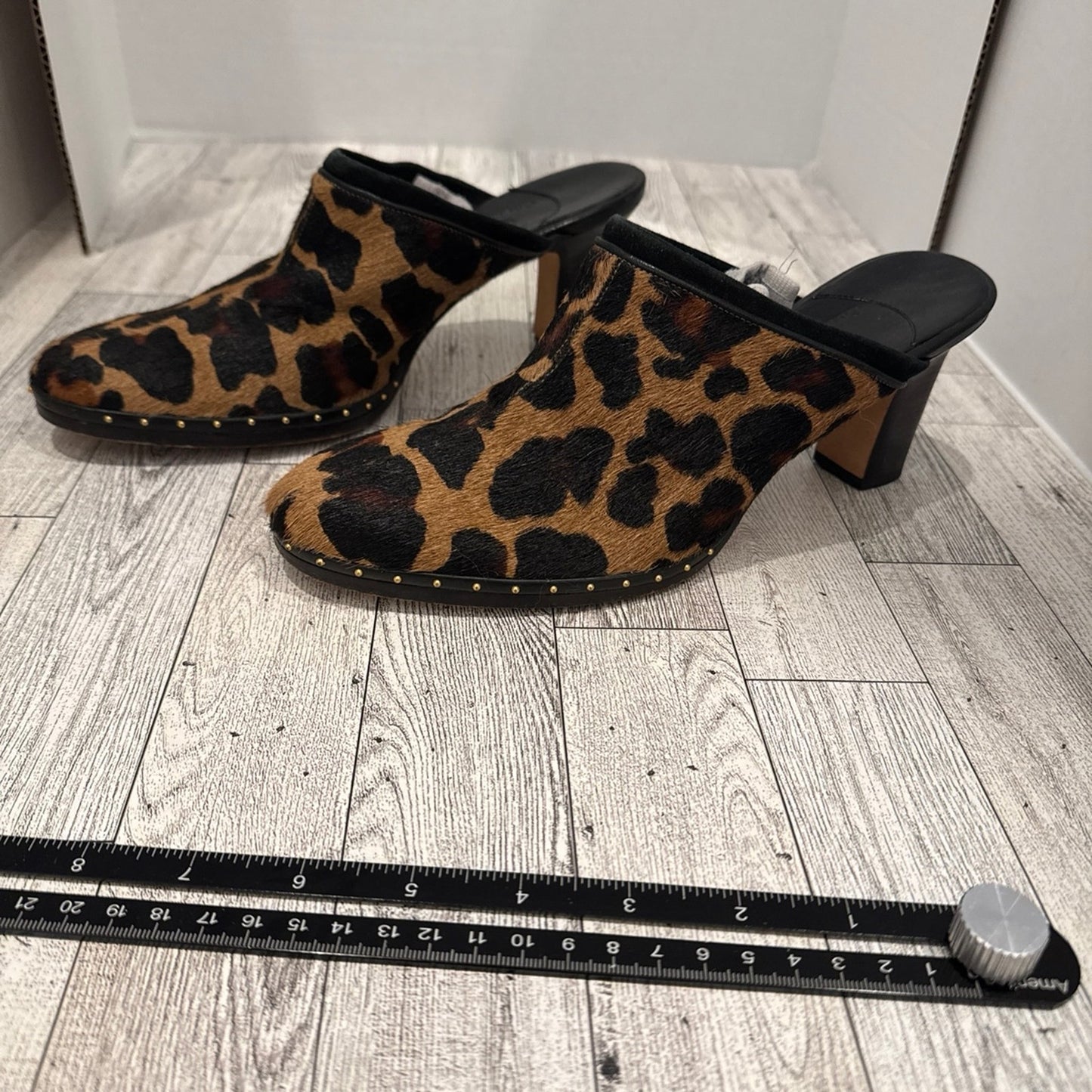 Cole Hann calf hair leopard print clog