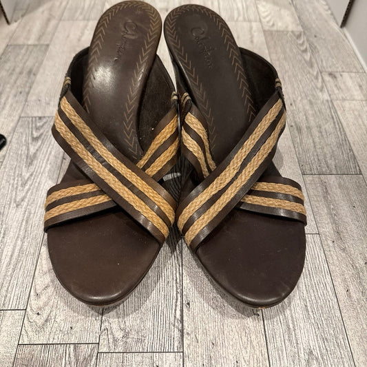 Cole Hann brown cream Criss cross sandal