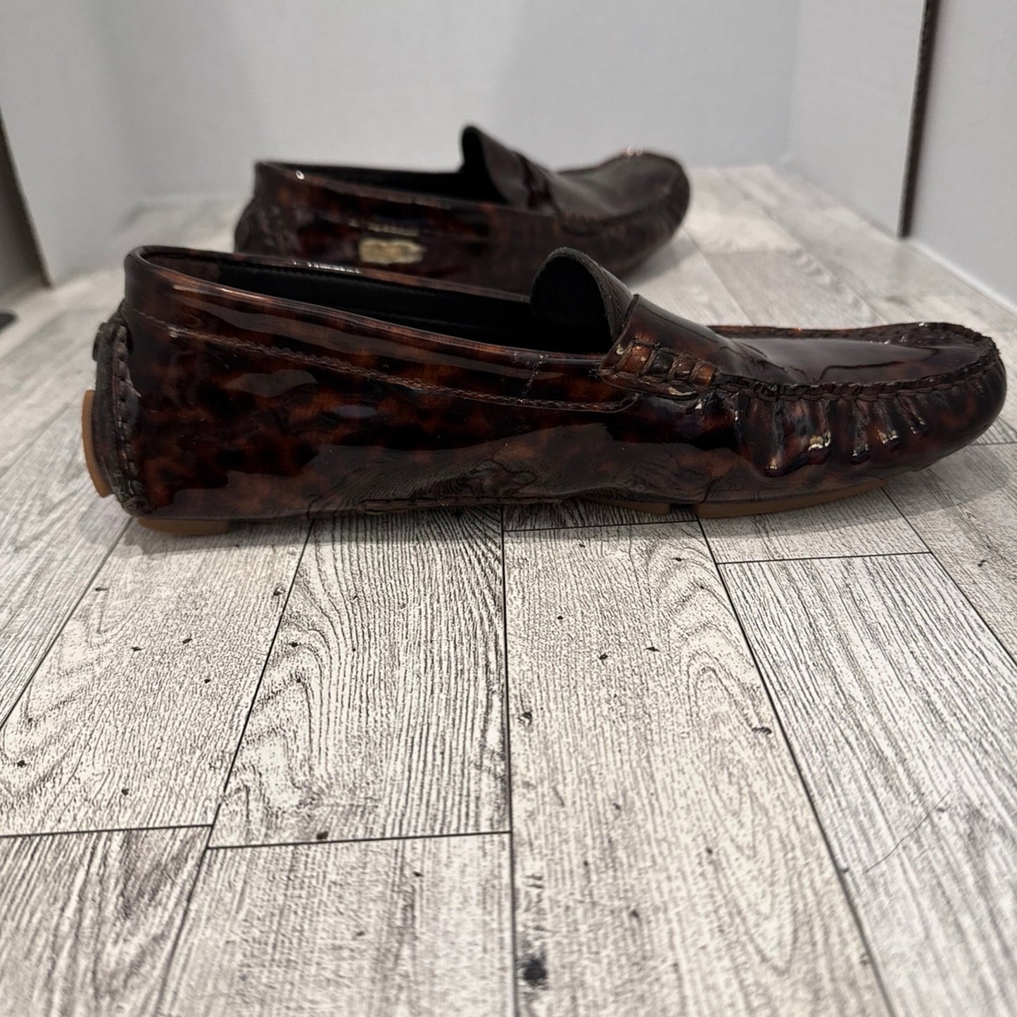 Vintage rare Cole Hann patent leather leopard loafer